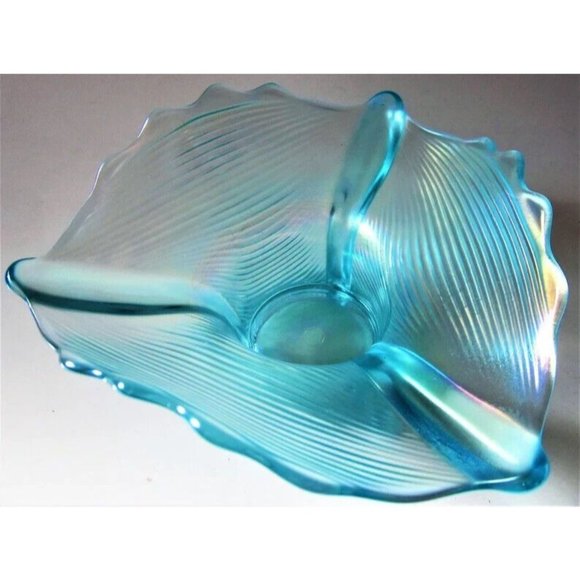 Flashy Electric Radium Northwood Blue Carnival Glass Drapery Candy Dish Vintage - Picture 2 of 5